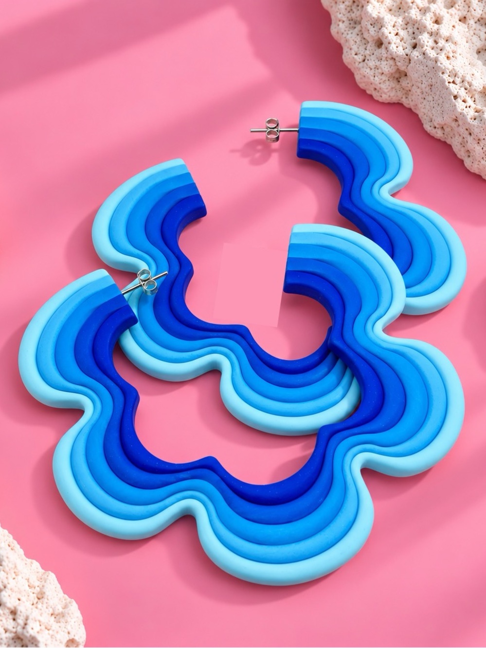 Flower Power — Retro — Handmade Hoop Earrings — Blue Blast